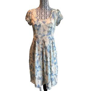 Cream Anthropologie Moulinette Soeurs Leaf Print Dress sz 8 silk & cotton